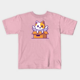 Cute Cat Unicorn Play In Box Cartoon Kids T-Shirt